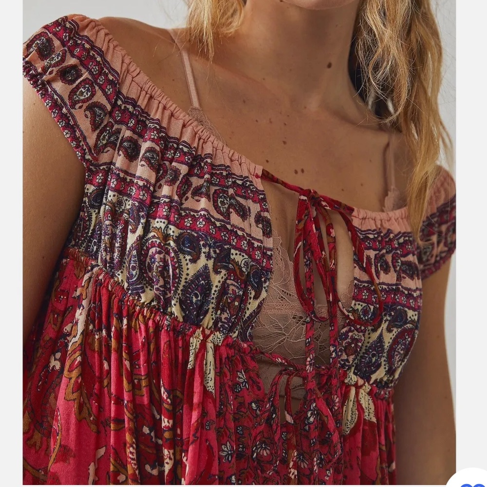 NWOT Free People Intimately Bali Mariposa Slip Mini Dress Red - Picture 2 of 3